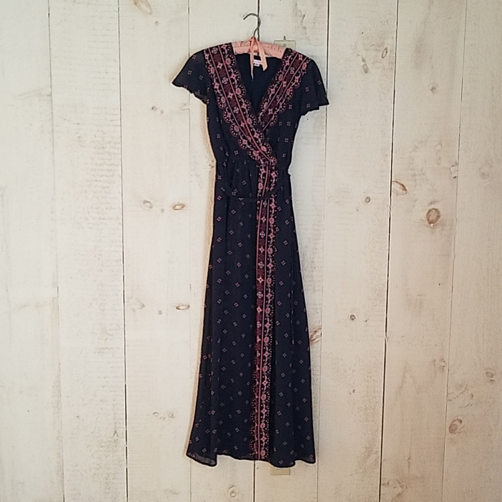 Wrap-around Style Maxi Dress with Built In Slip